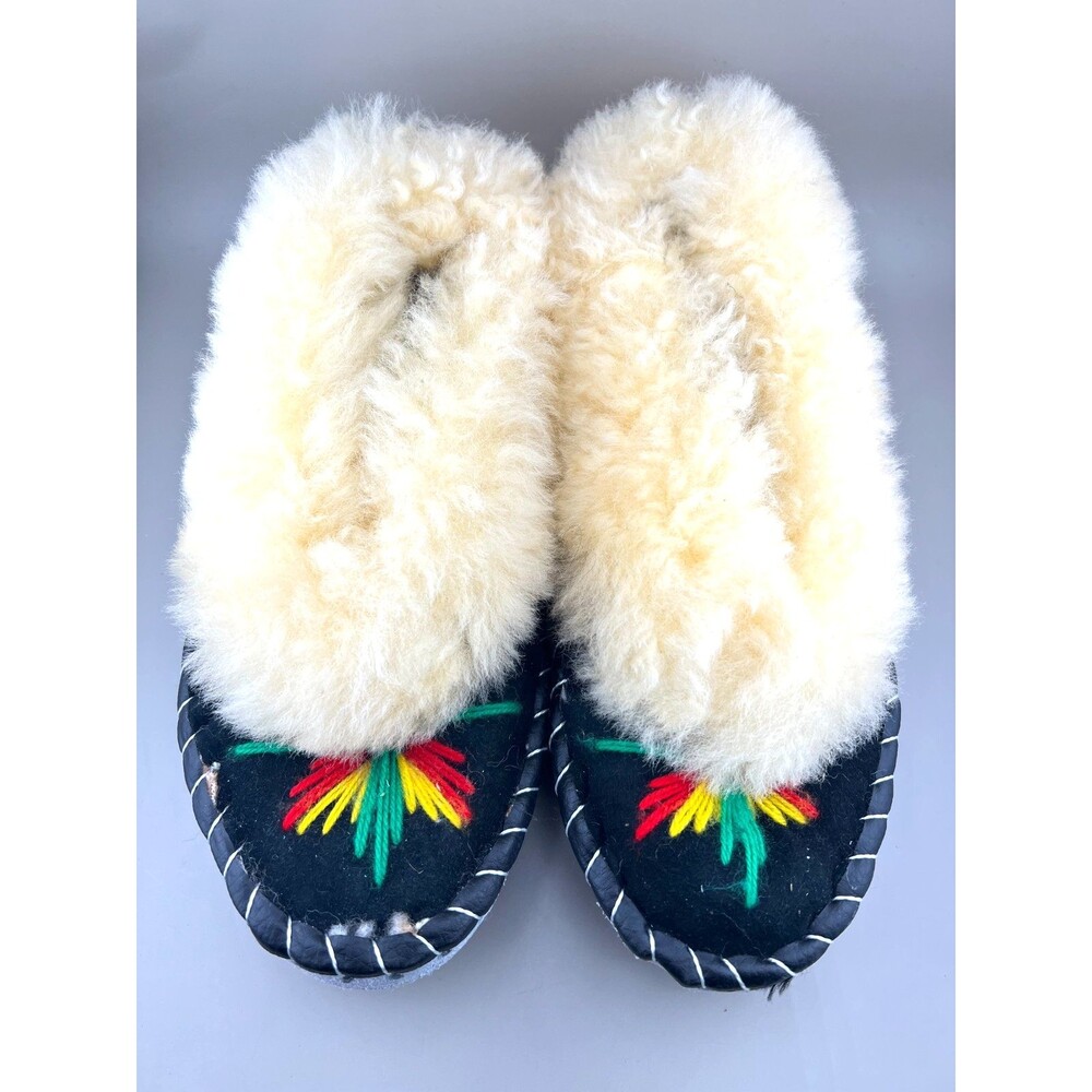 Artisan Handmade Genuine Sheepskin Moccasin Slippers Women's EU 38 US 7.5 Black